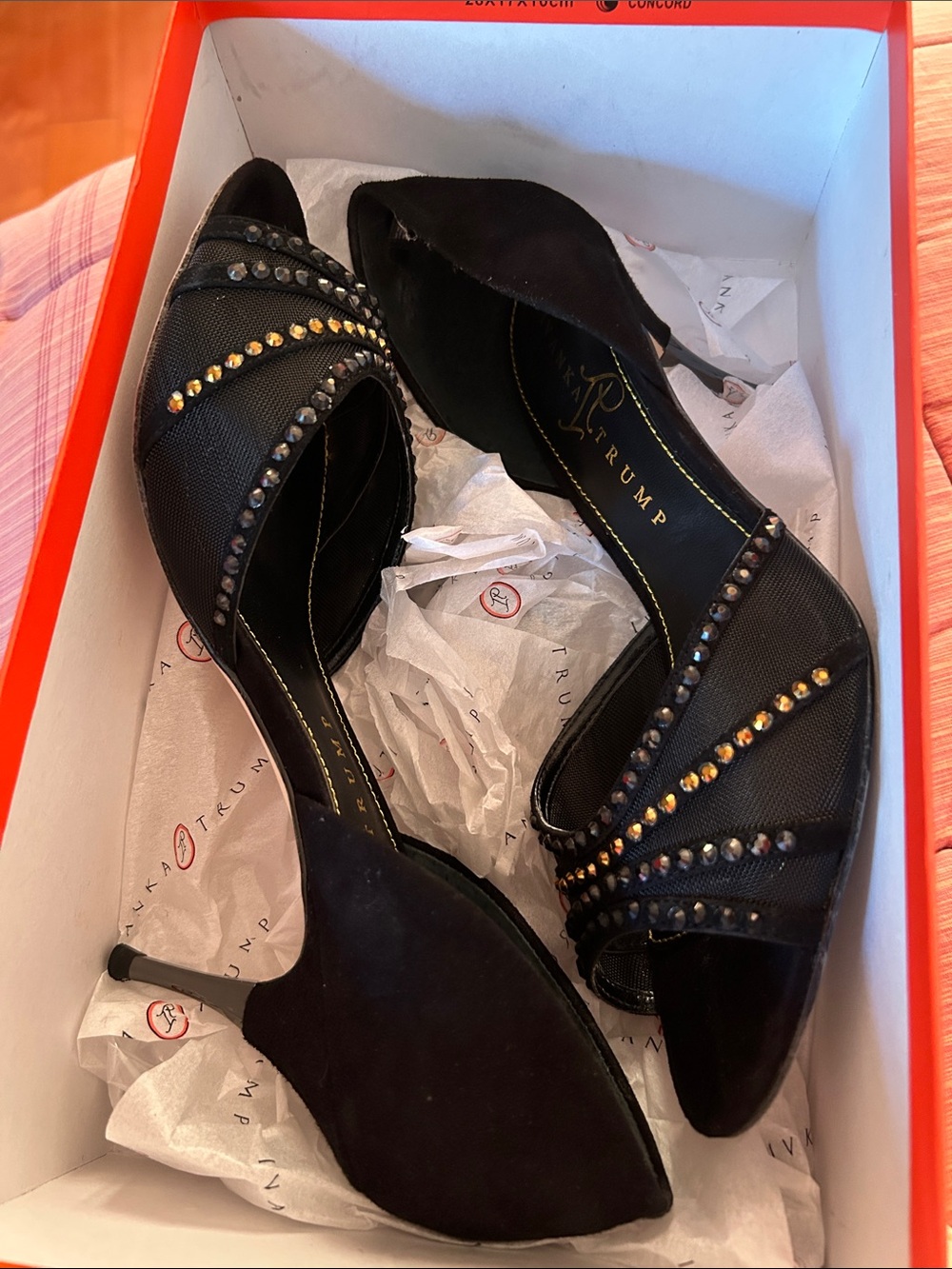 Ivanka Trump Black Rhinestone D'Orsay Heels